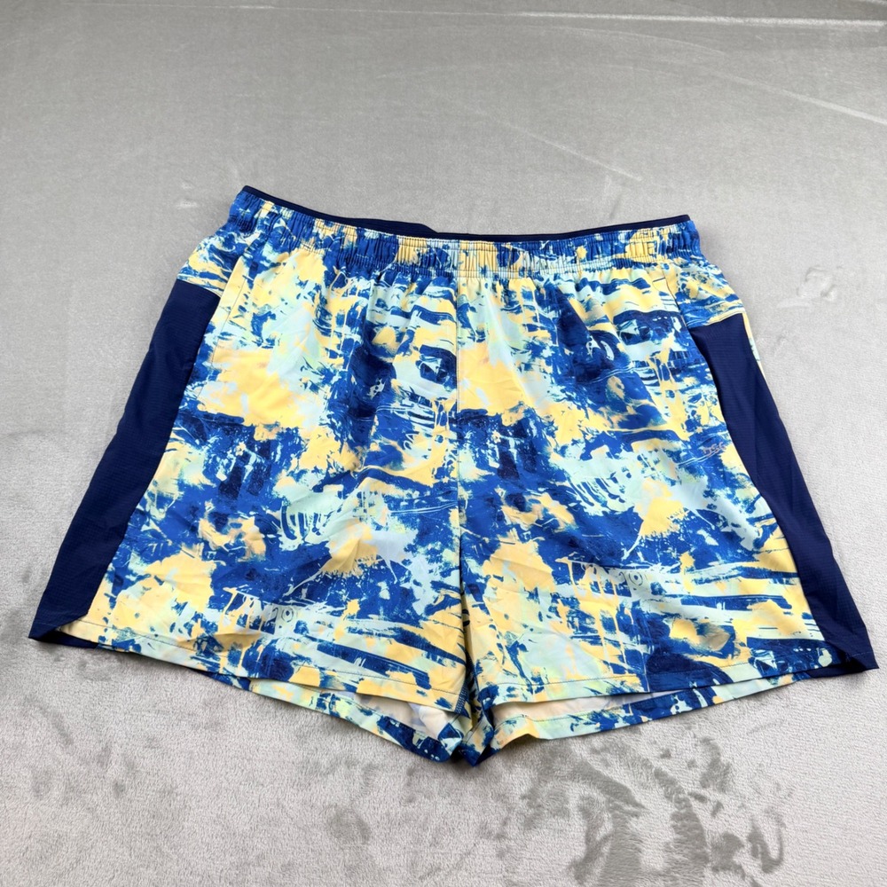 DSG Men's XL 5" Stride Short Blue Yellow Abstract Print Athletic Running